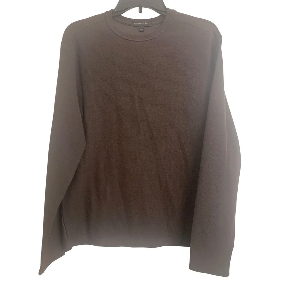 Banana Republic Brown Cotton Blend Crewneck Knit Henley Sweater Size M